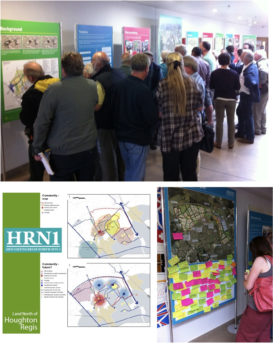 Houghton Regis North public exhibitions, masterplan boards and community feedback walls