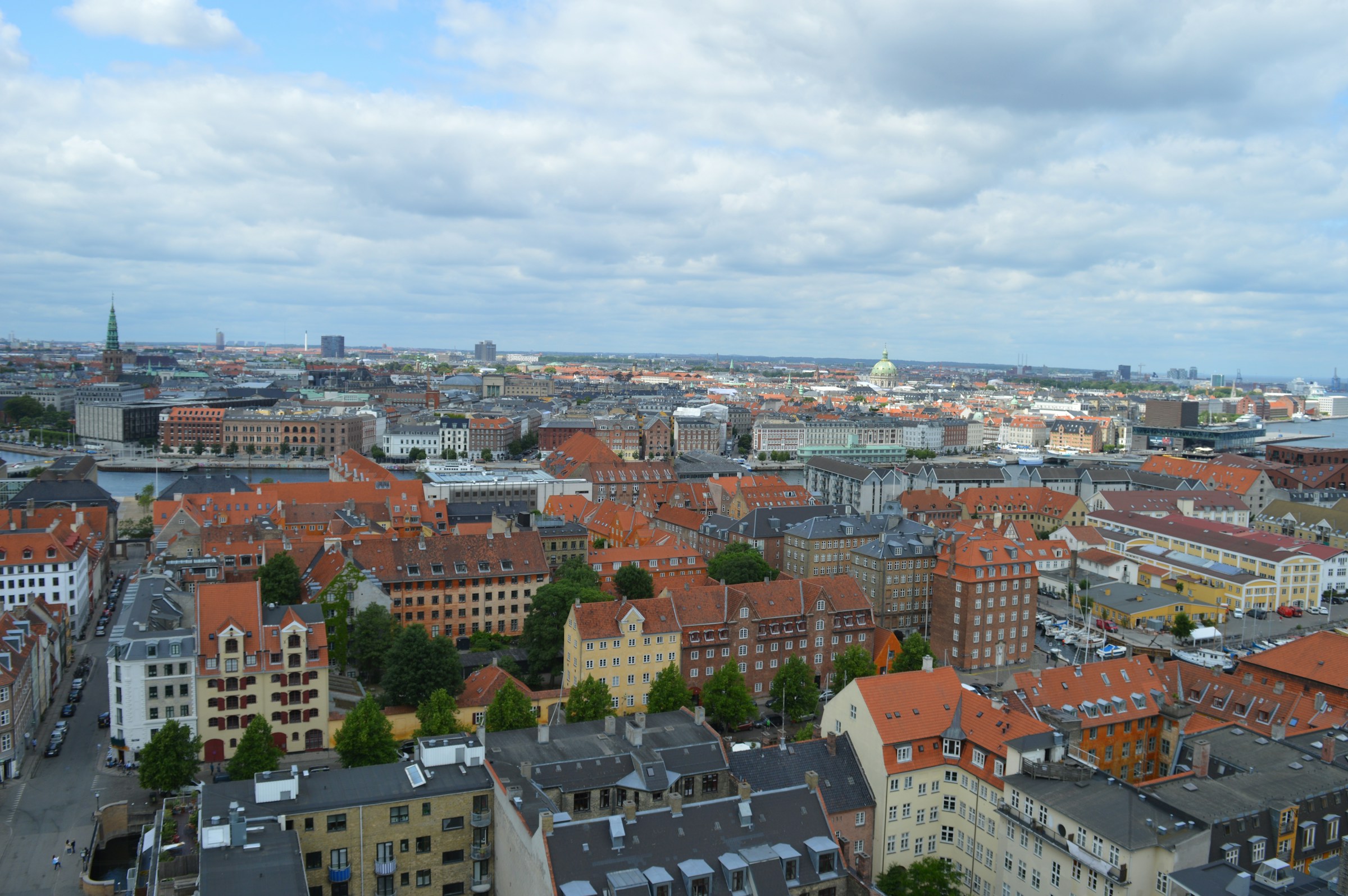 Aerial view of Copenhagen city centre rooftops